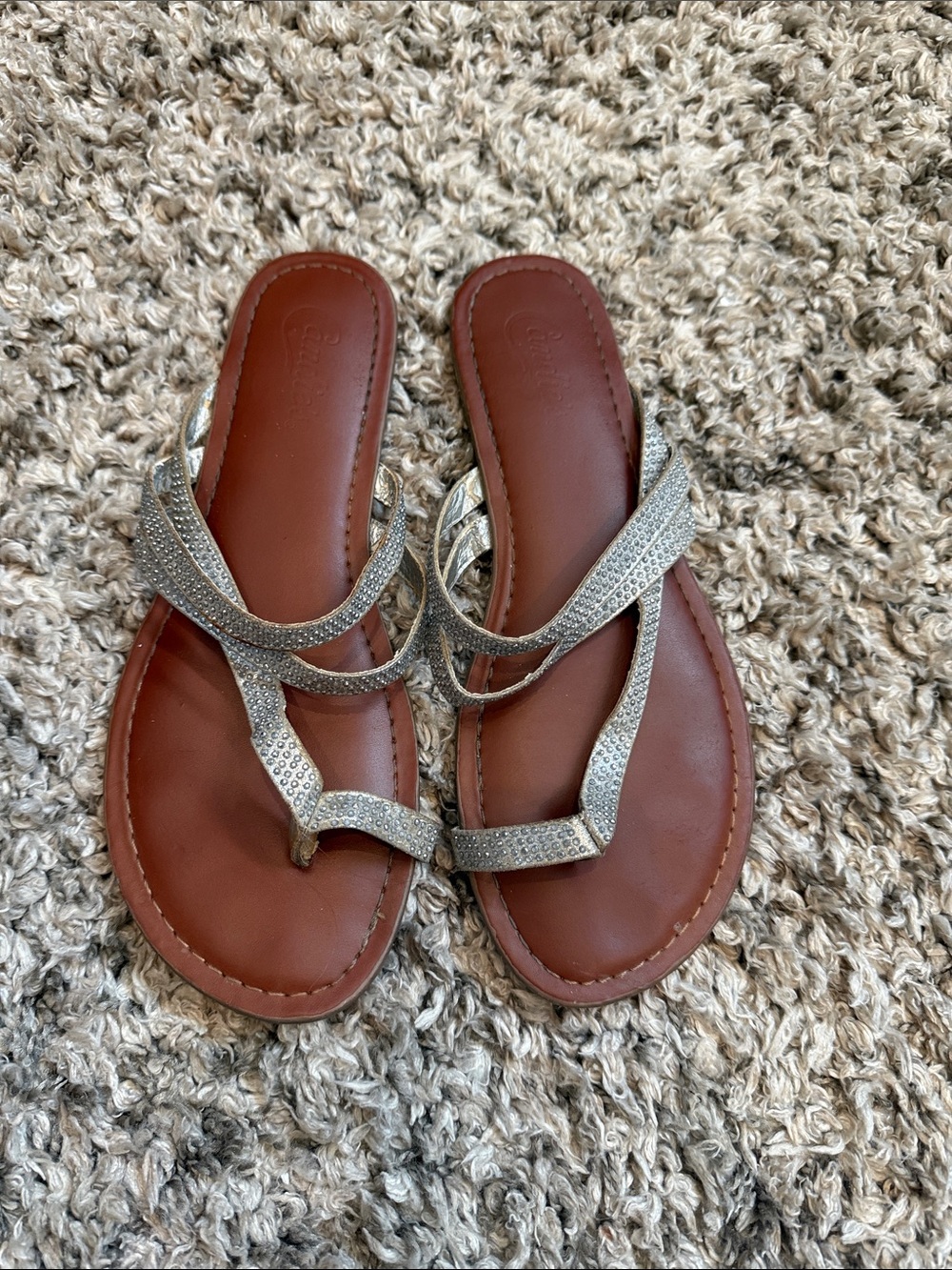 Candie's Silver Rhinestone Strappy Toe-Post Sandals